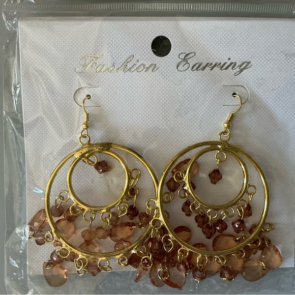 Fashion Jewelry Multicolor Dangle Hoop Earrings — Red, Black, Clear, Peach. 5 PR - Picture 5 of 6
